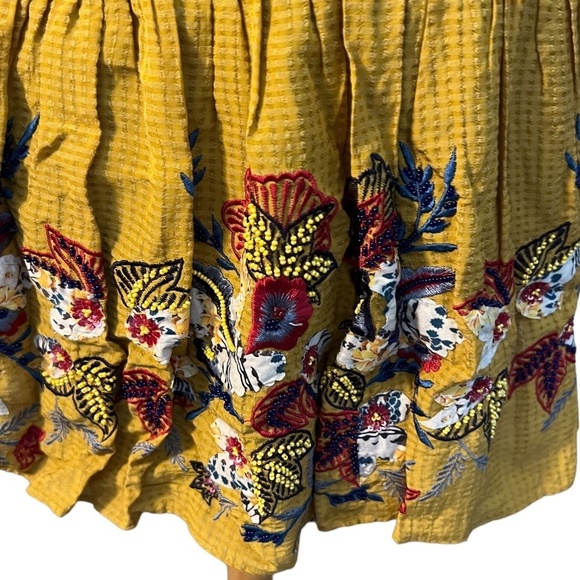 Anthropologie Bhanuni by Jyoti Mustard Yellow Embellished Peplum Top Size small - Picture 5 of 12